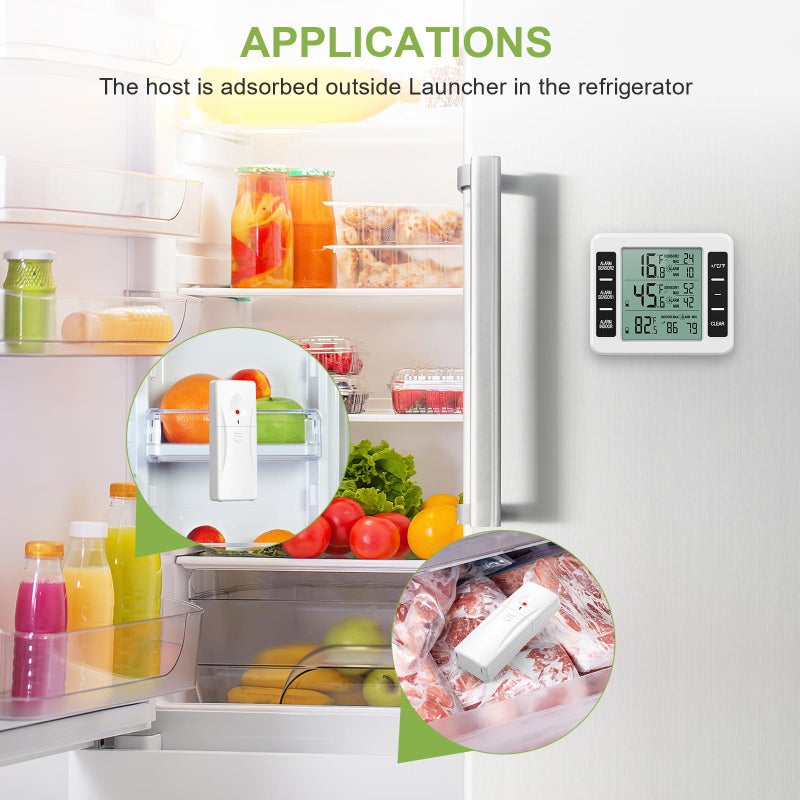 KeeKit Refrigerator Thermometer, Indoor Outdoor Thermometer with 2 Sensors, Wireless Digital Freezer Thermometer with Audible Alarm Temperature Gauge, Min/Max Record for Home, Kitchen â€“ White - Image 2